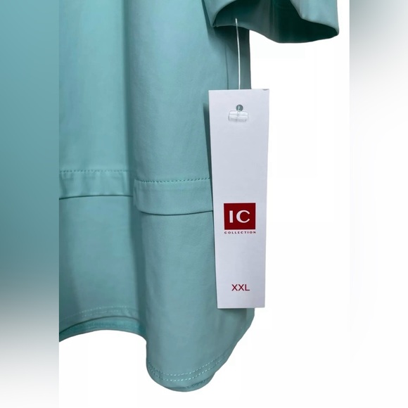 H P 🎉❣️NWT IC Collection Connie K Pleat Tunic Long Sleeve Aquamarine - Picture 4 of 12